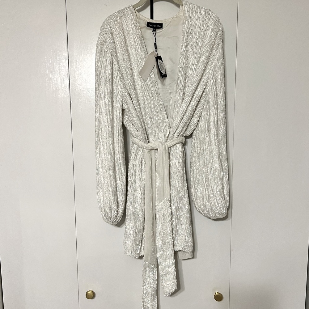 Retrofete Gabrielle Robe Dress with Sequins White Medium